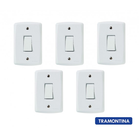 Kit 5 Conjuntos Interruptor Simples 4x2 - Tramontina Lux2